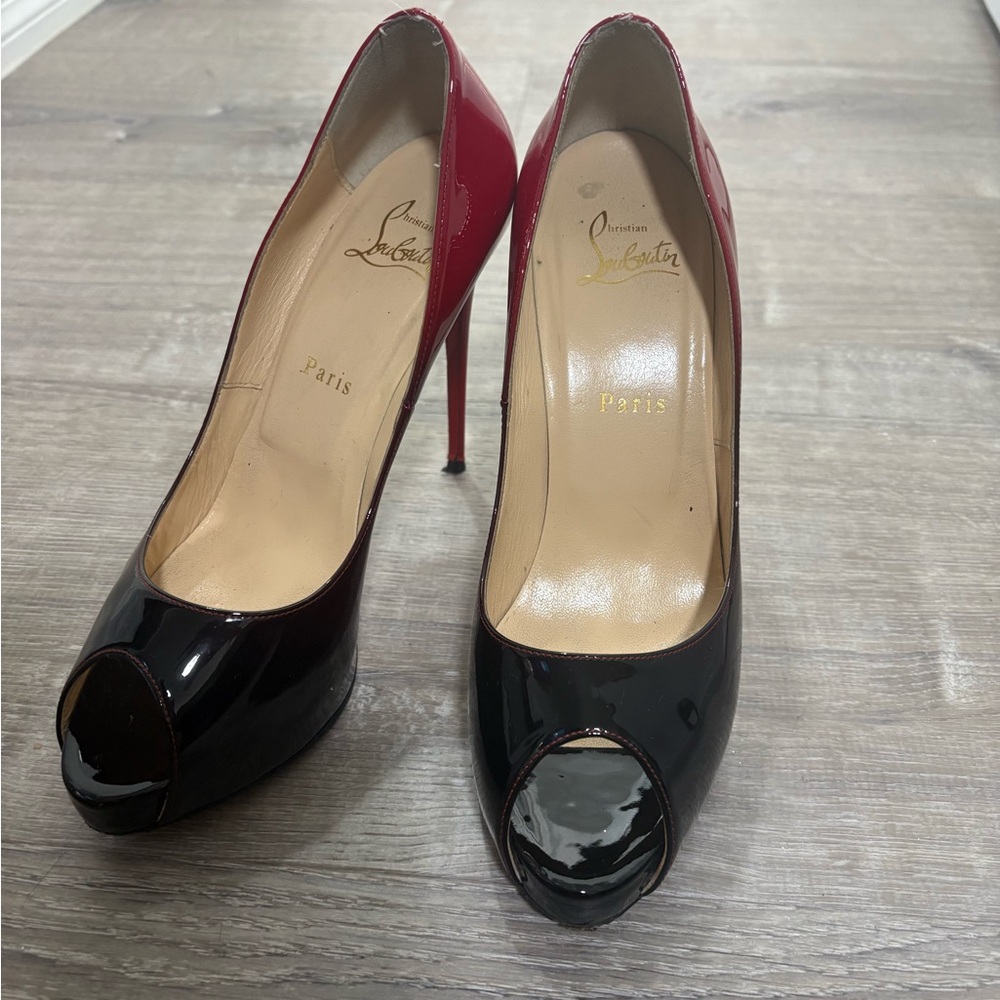 Christian Louboutin Red and Black Peep Toe Heels